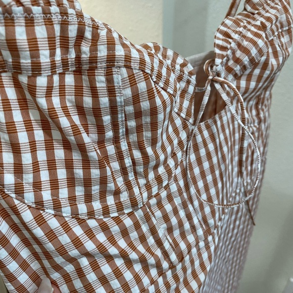 Urban Outfitters Orange Ruffle Gingham Strappy Mini Dress Size Medium - Picture 8 of 15